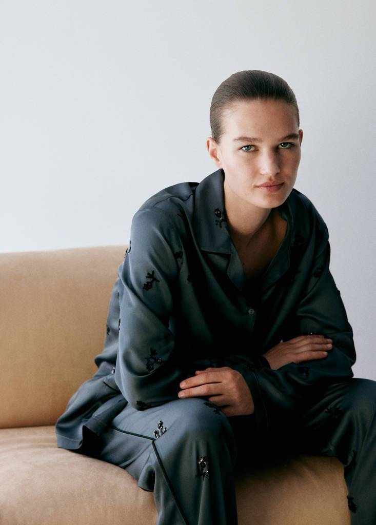 Satin sequin pyjama shirt — Blue