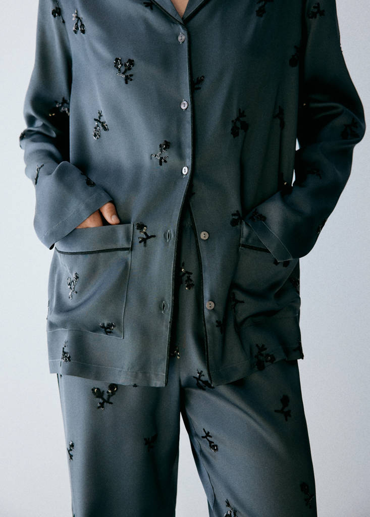 Satin sequin pyjama shirt — Blue