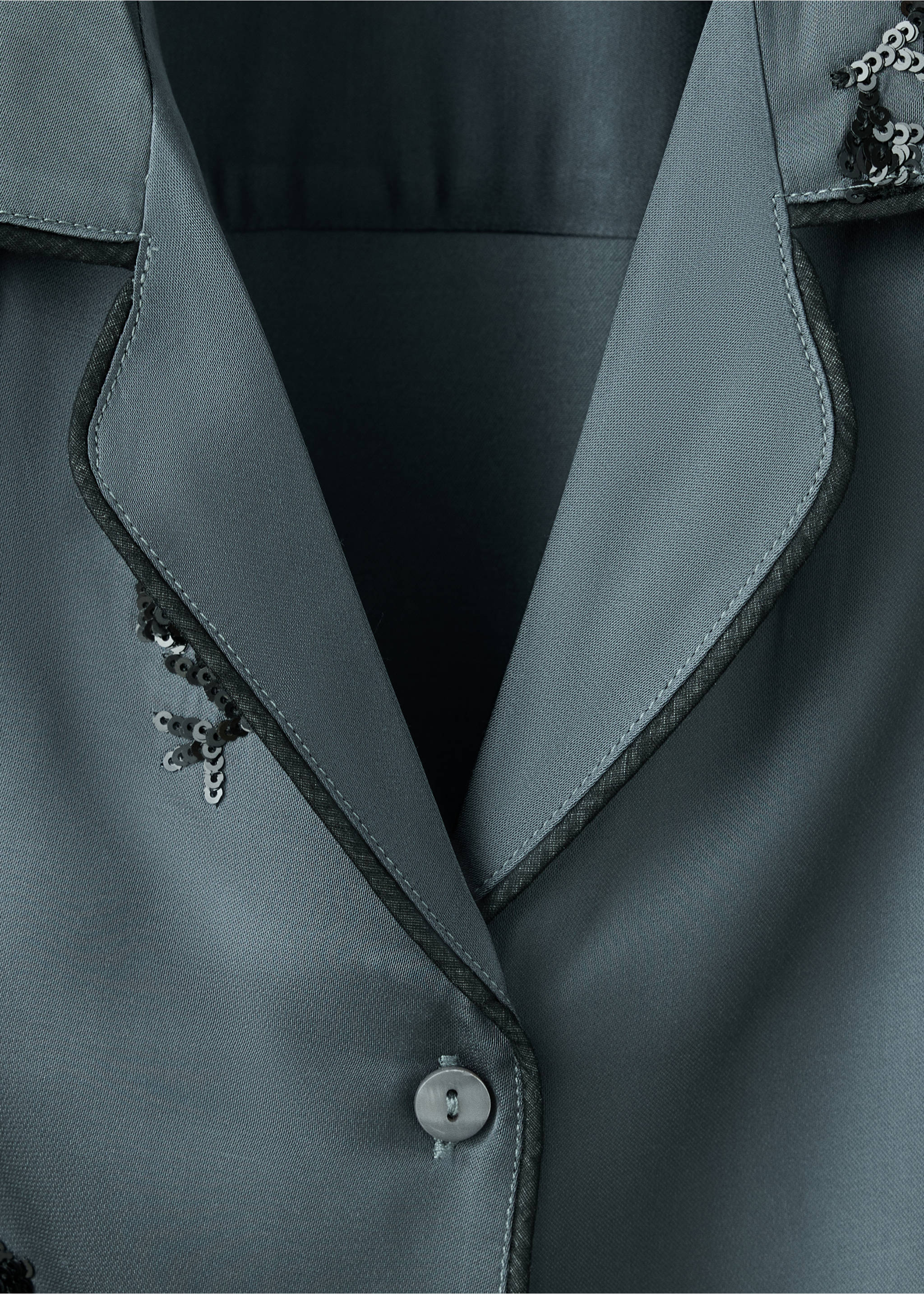 Sequin satin pyjama shirt - Details of the article 8, Blue. Ref: 37052918-00.