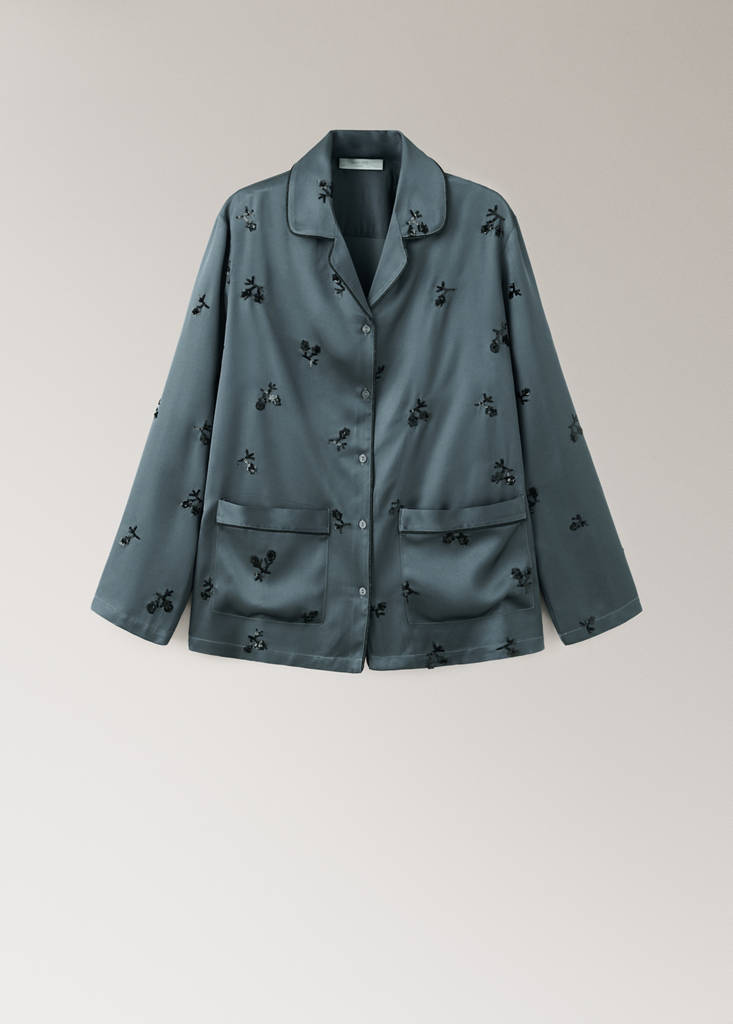 Satin sequin pyjama shirt — Blue