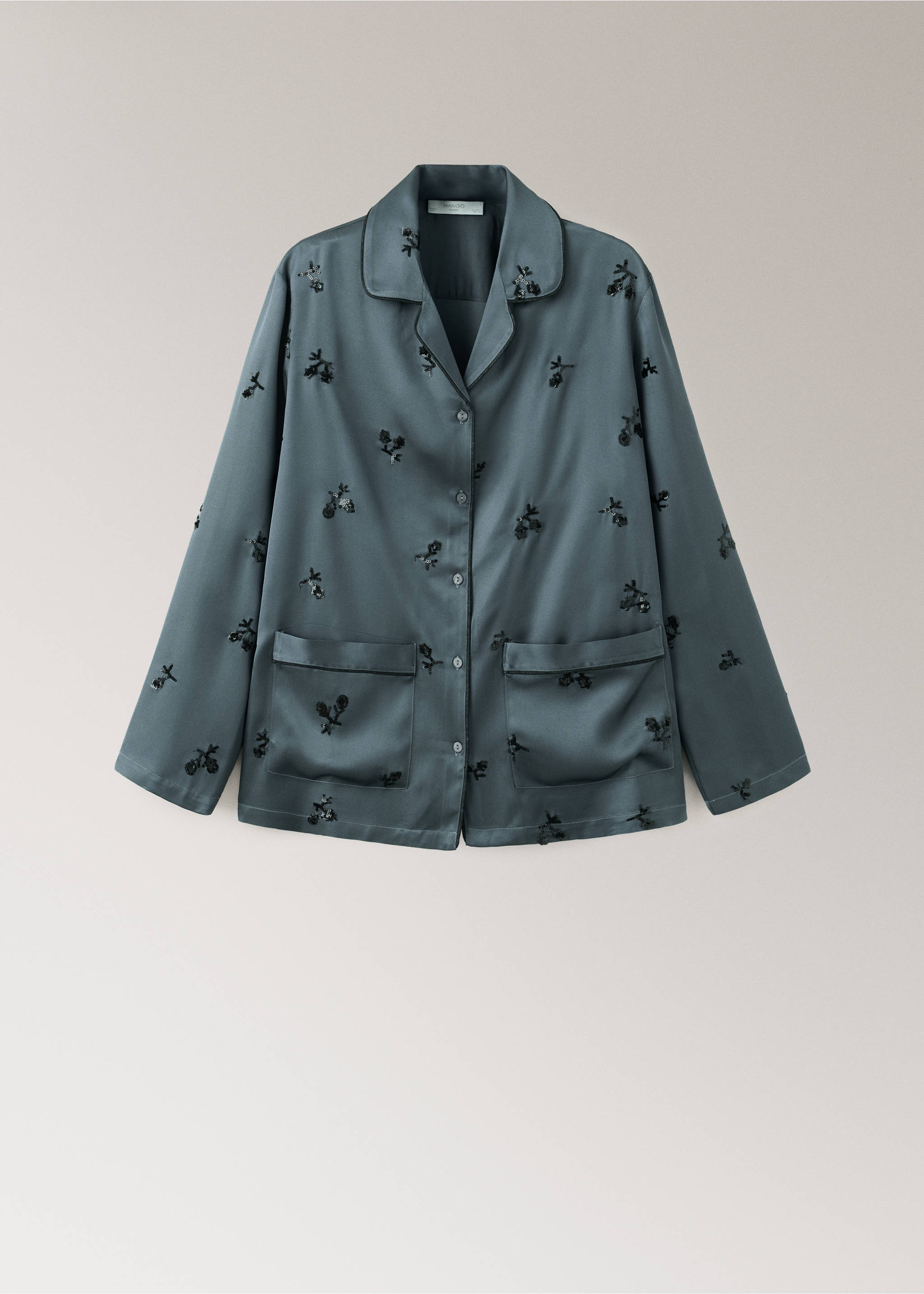 Sequin satin pyjama shirt - Article without model, Blue. Ref: 37052918-00.