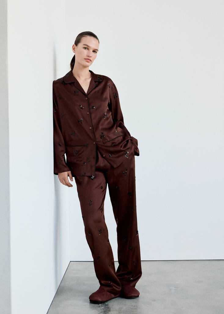 Satin sequin pyjama shirt — Burgundy