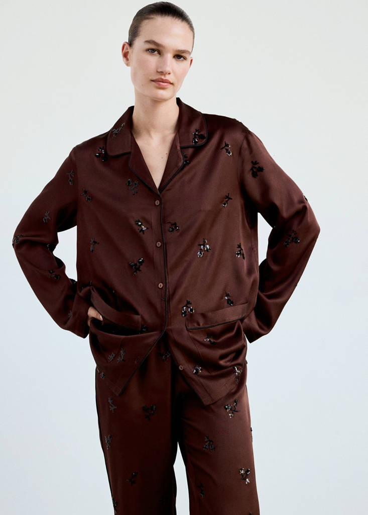 Satin sequin pyjama shirt — Burgundy