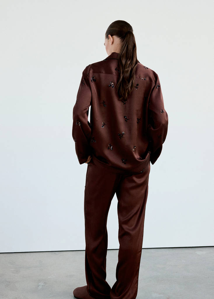 Satin sequin pyjama shirt — Burgundy