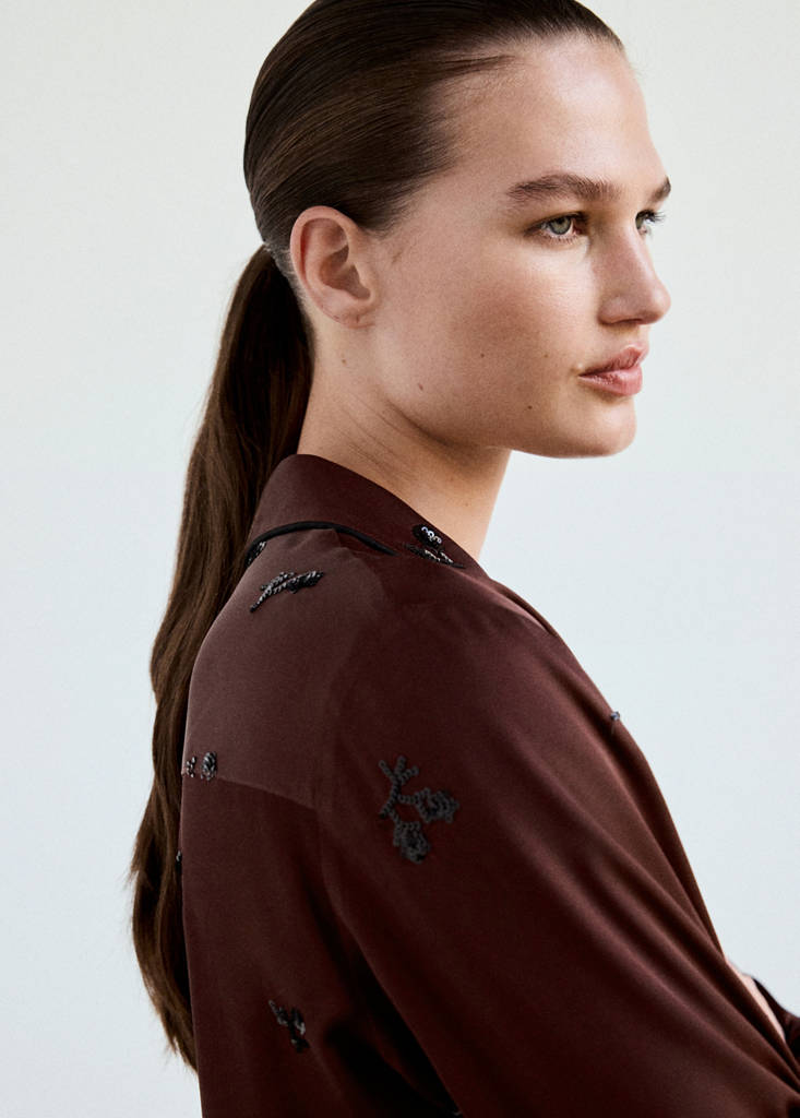 Satin sequin pyjama shirt — Burgundy