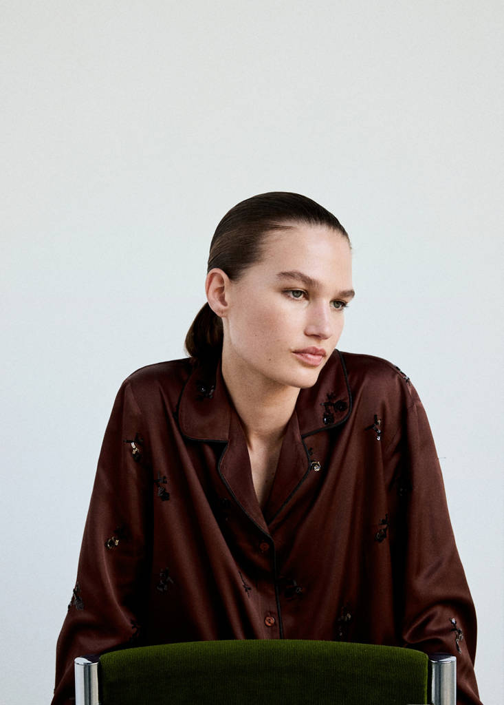 Satin sequin pyjama shirt — Burgundy