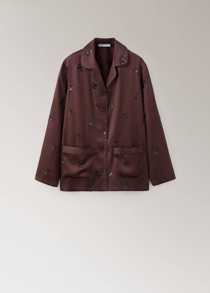 Satin sequin pyjama shirt — Burgundy