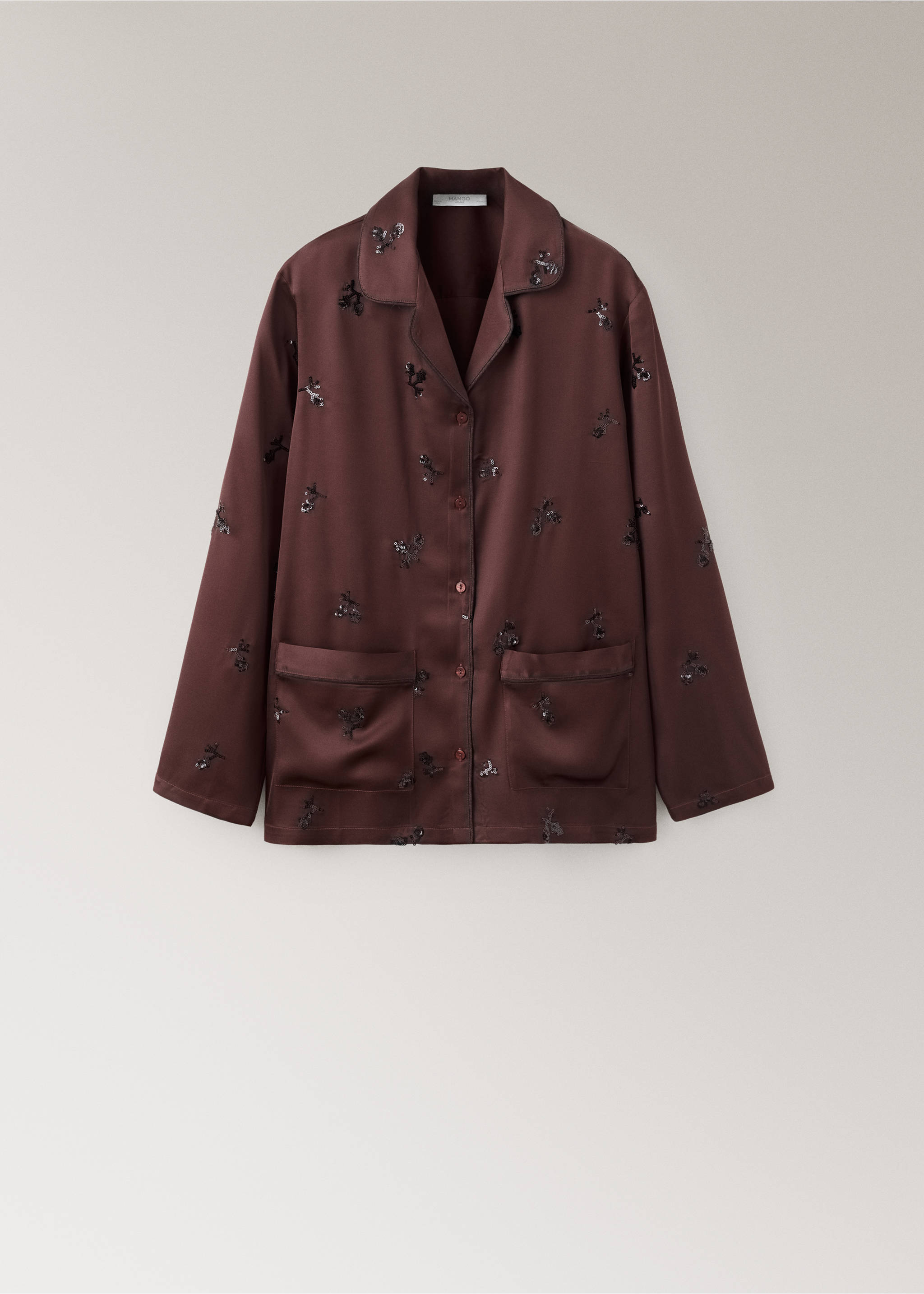 Sequin satin pyjama shirt - Article without model, Burgundy. Ref: 37052918-00.
