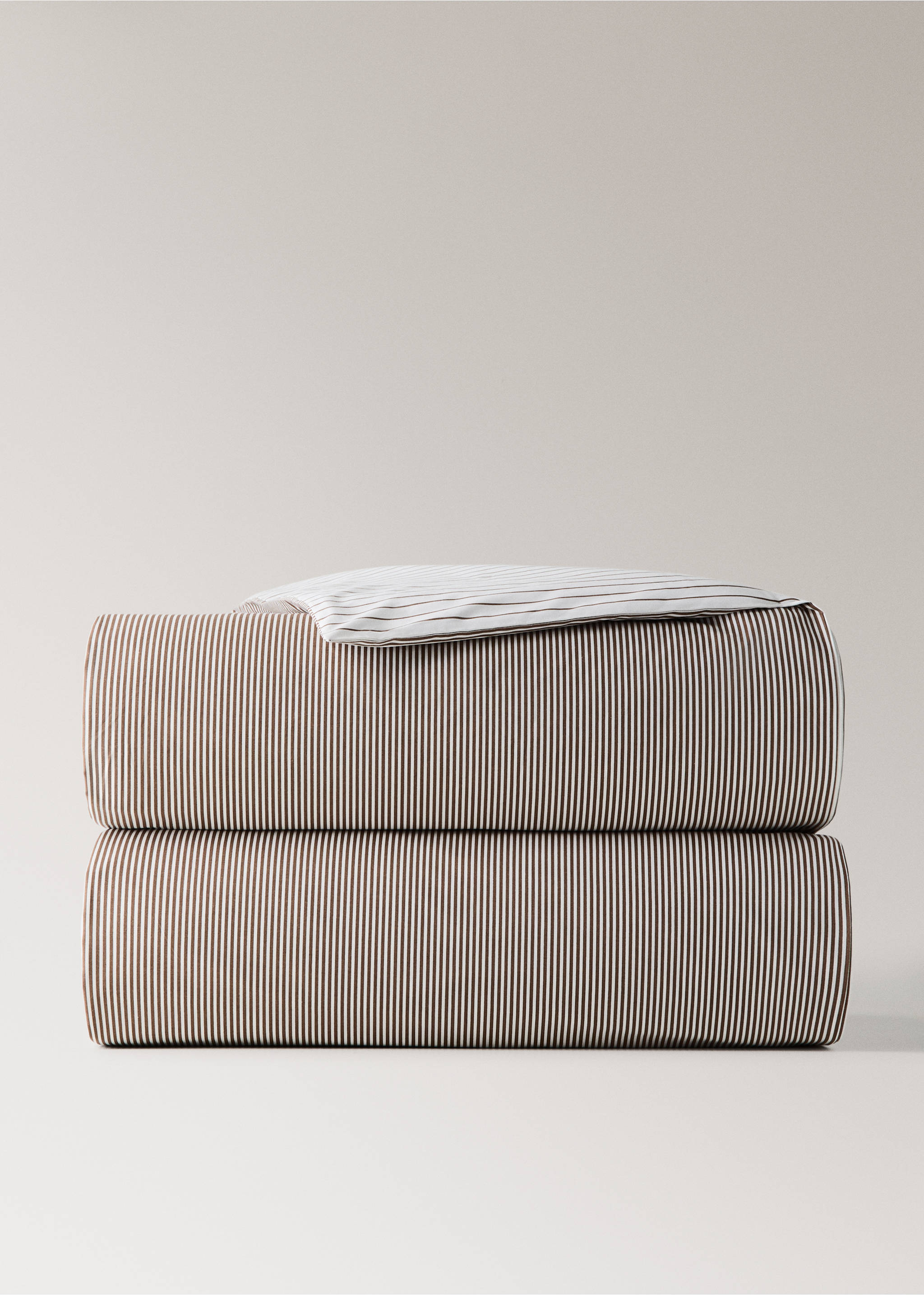 100% cotton percale striped duvet cover for 135/140 cm bed - Article without model, Coffee. Ref: 37052921-00.