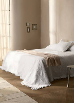 Tagesdecke aus Baumwolljacquard mit Blumenmuster und Volant, Bett 130/150 cm — Weiß 1