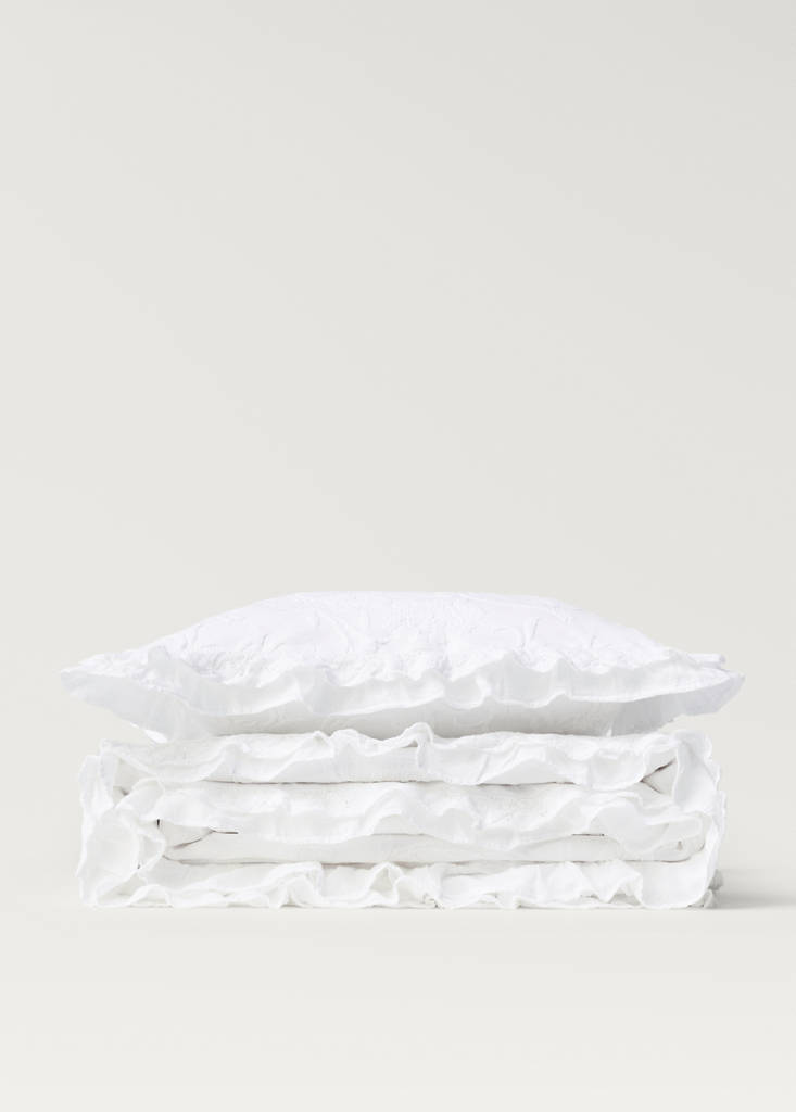 Tagesdecke aus Baumwolljacquard mit Blumenmuster und Volant, Bett 180/200 cm — Weiß