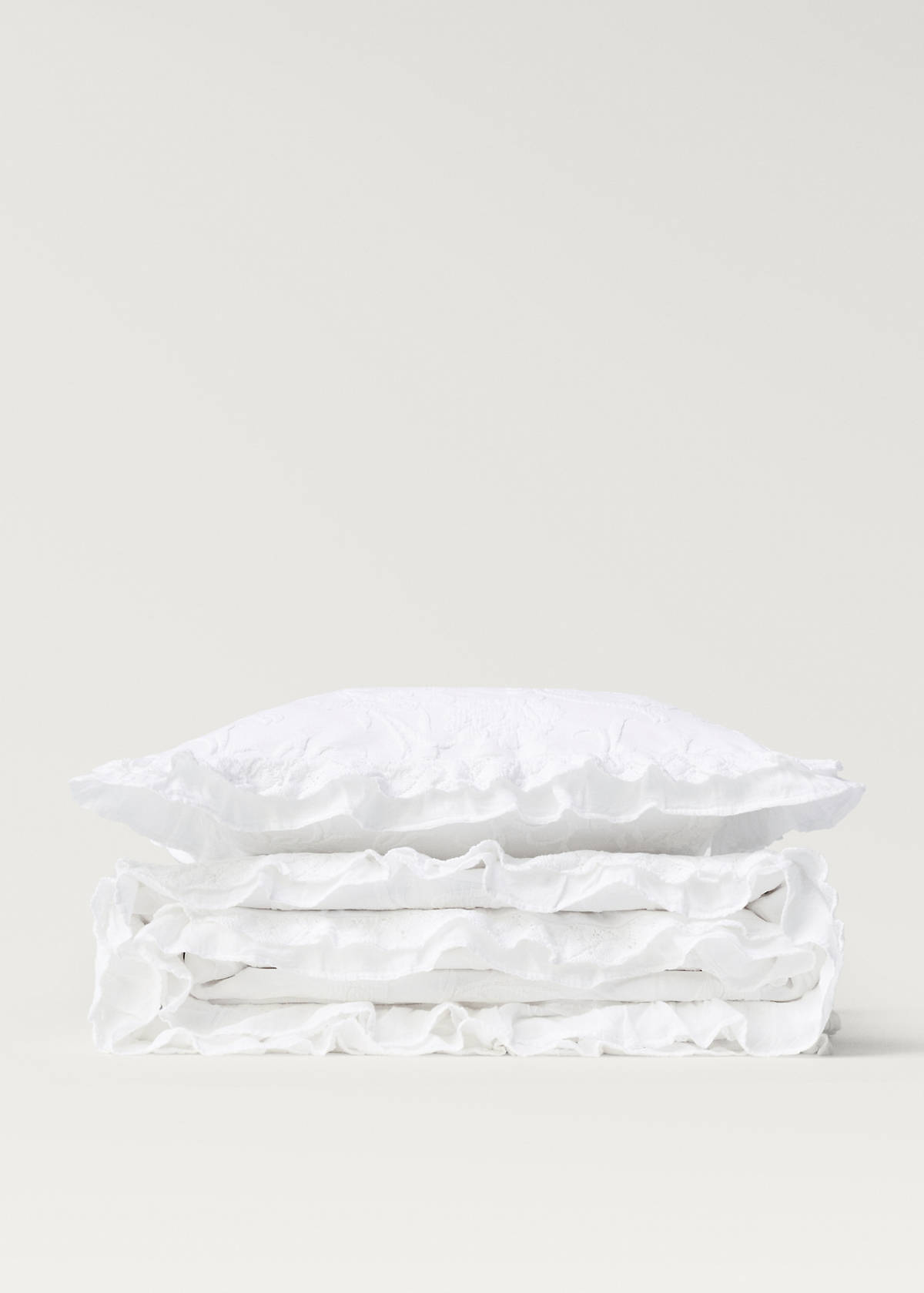 Tagesdecke aus Baumwolljacquard mit Blumenmuster und Volant, Bett 180/200 cm — Weiß