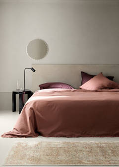 Washed cotton duvet cover with frayed gauze frill for 135/140 cm bed — Medium Pink 1