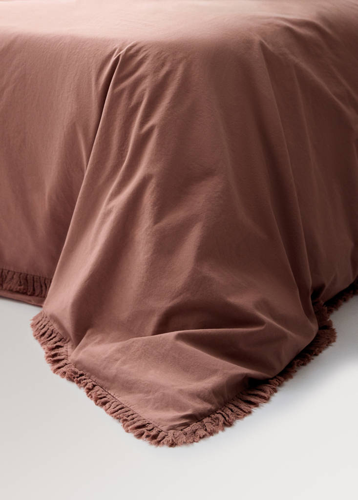 Washed cotton duvet cover with frayed gauze frill for 135/140 cm bed — Medium Pink
