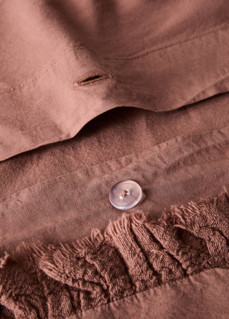 Washed cotton duvet cover with frayed gauze ruffle for a 90 cm bed — Medium Pink