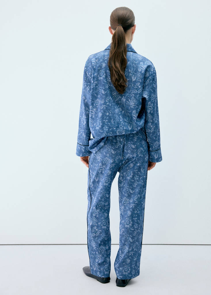 Printed pyjama trousers with piping — Navy