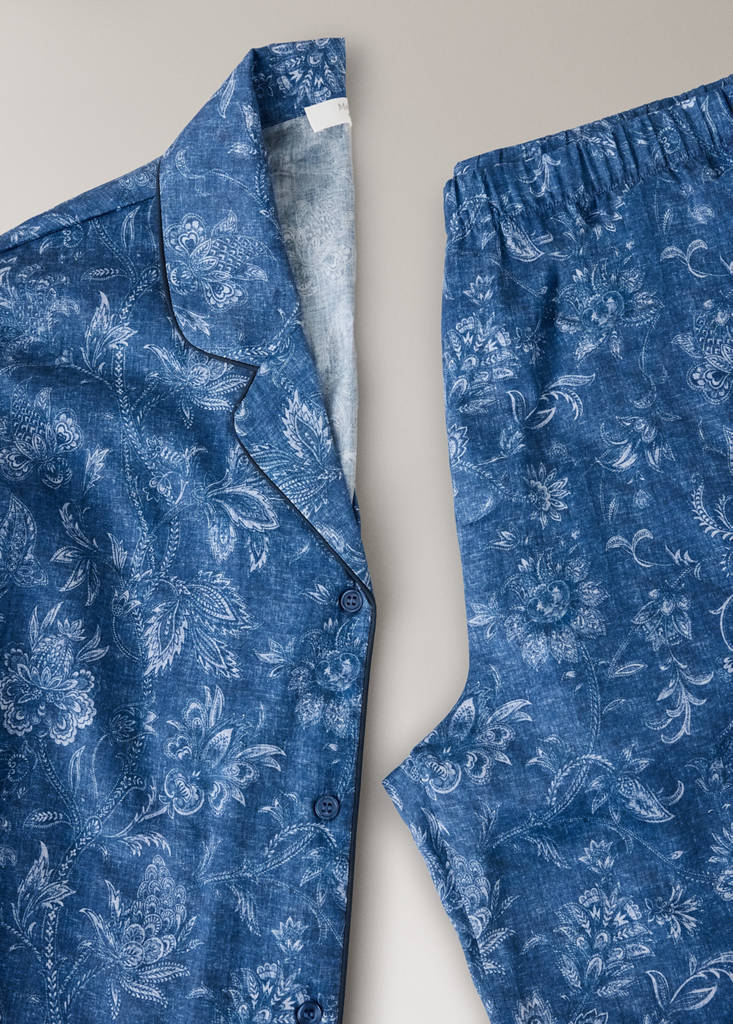 Printed pyjama trousers with piping — Navy