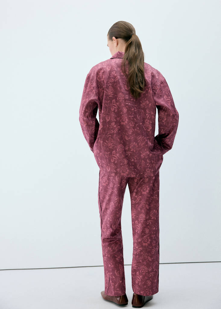 Printed pyjama trousers with piping — Burgundy