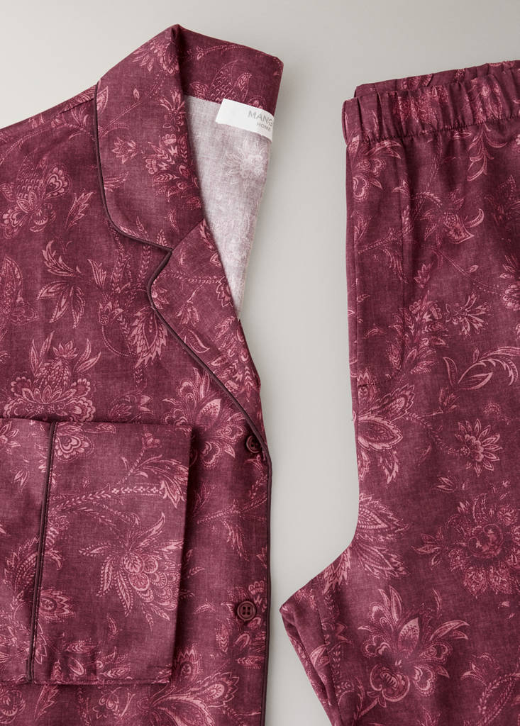 Printed pyjama trousers with piping — Burgundy
