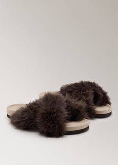 Cross-strap fur slippers — Brown 1