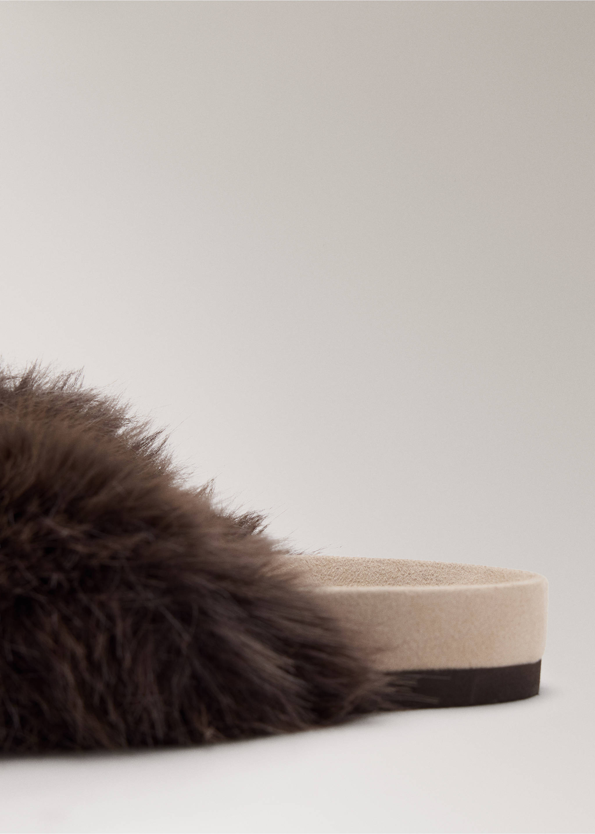 Cross-strap fur slippers - Details of the article 1, Brown. Ref: 37052940-00.