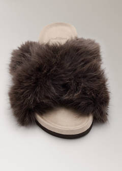 Cross-strap fur slippers — Brown 3