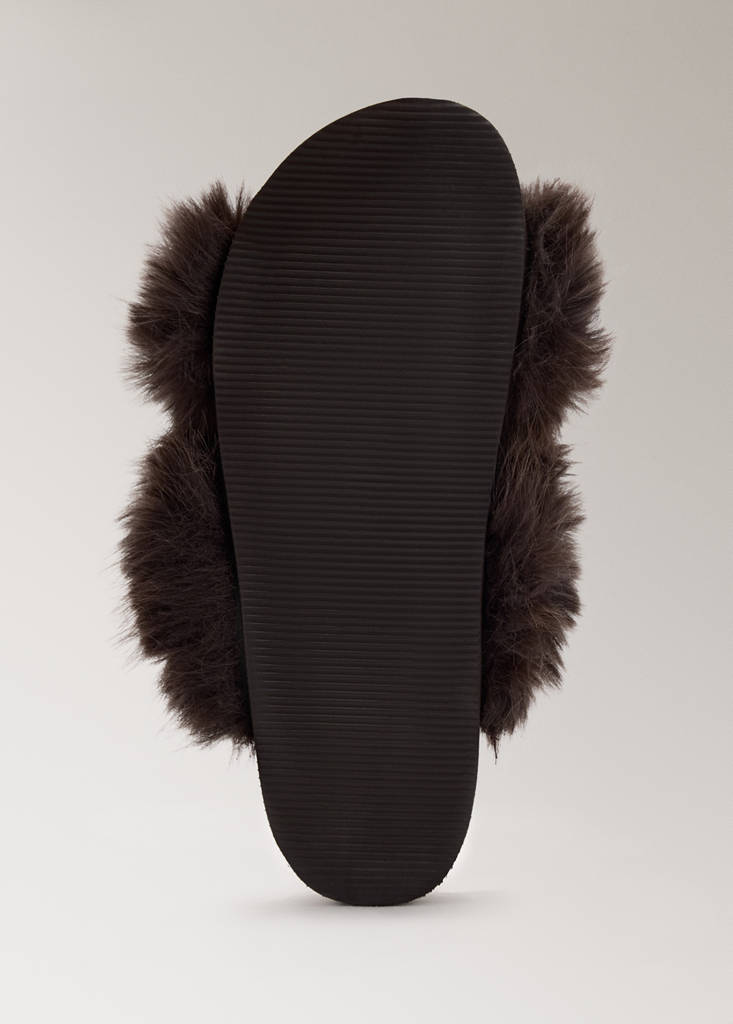 Cross-strap fur slippers - thumbnail 5