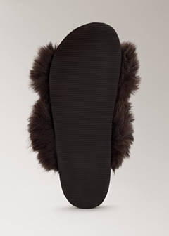 Cross-strap fur slippers — Brown 4