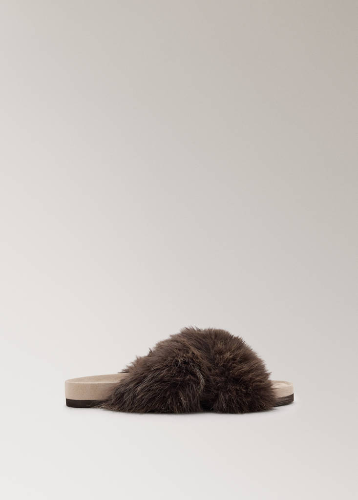 Cross-strap fur slippers - thumbnail 2