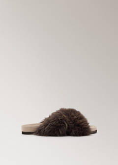 Cross-strap fur slippers — Brown 5