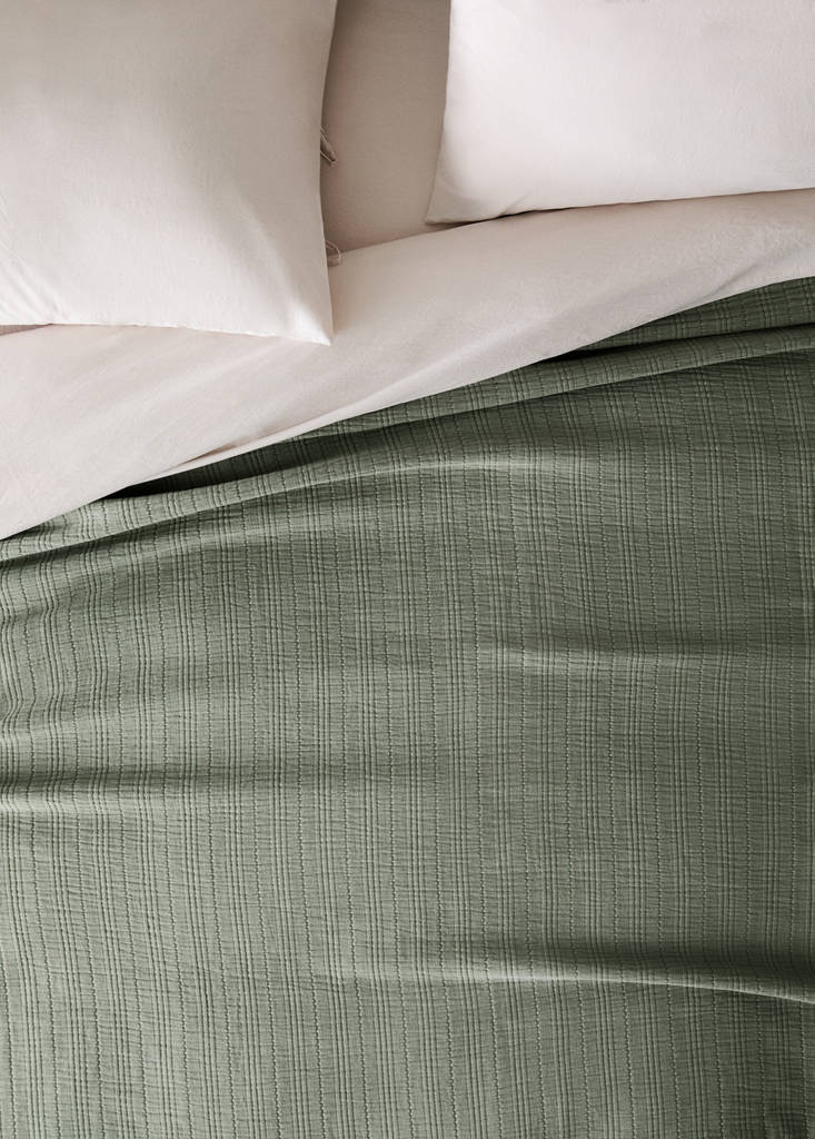Stückgefärbte Tagesdecke aus Baumwolle für 180/200 cm Bett — Grün