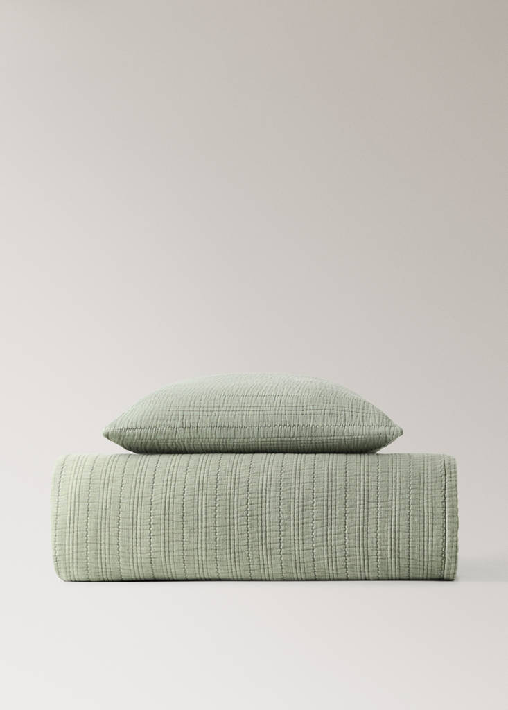 Stückgefärbte Tagesdecke aus Baumwolle für 180/200 cm Bett — Grün