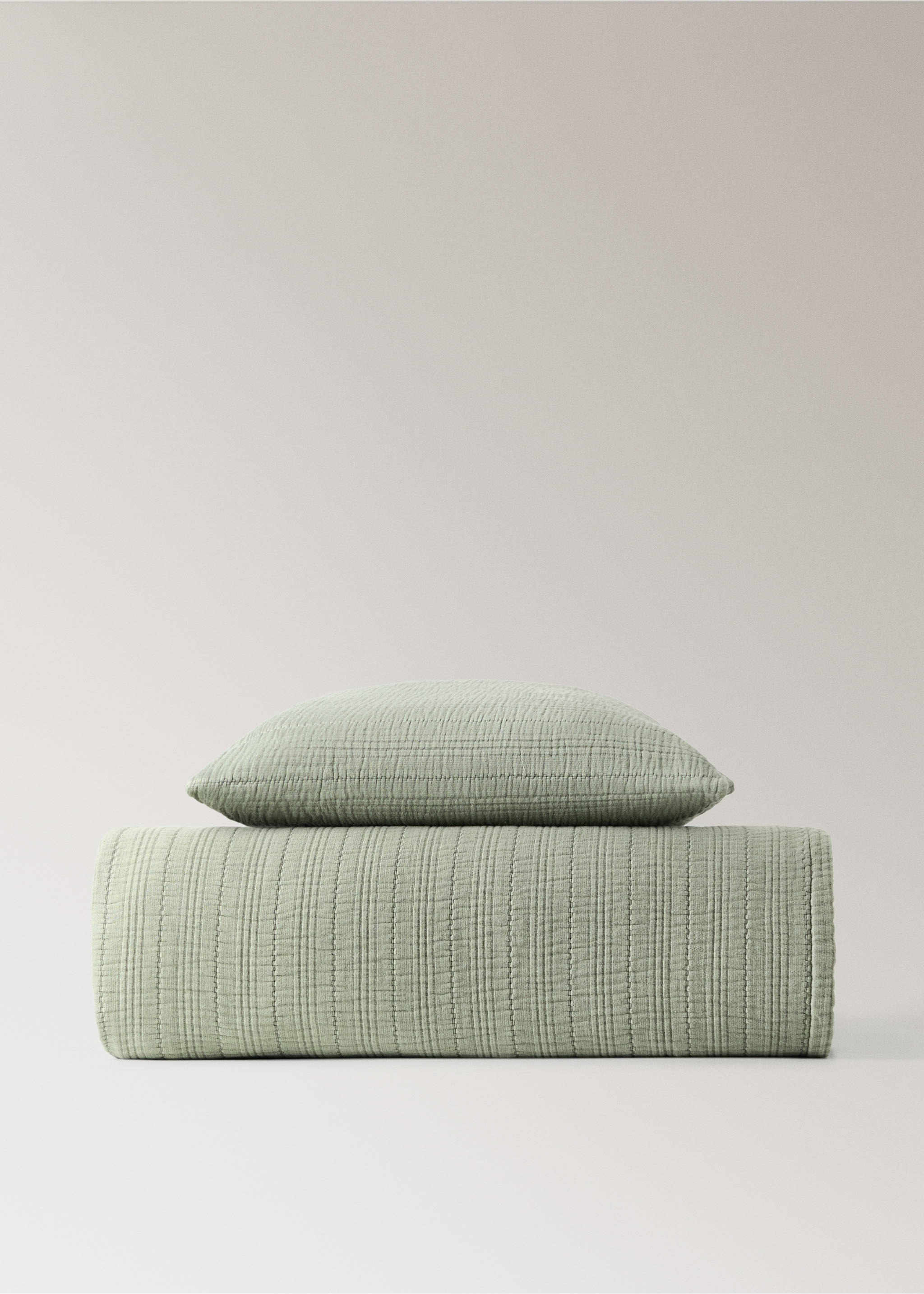 Garment-dyed sprei van wafelkatoen, bed 180/200 cm - Detail van het artikel 3, Groen. Ref: 37052943-00.