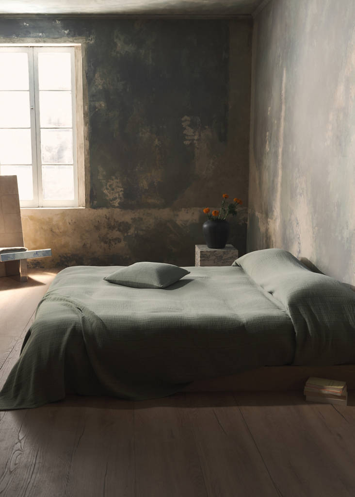 Stückgefärbte Tagesdecke aus Baumwolle für 180/200 cm Bett — Grün