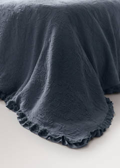 Tagesdecke aus Baumwolljacquard mit Blumenmuster und Volant, Bett 130/150 cm — Blau 4