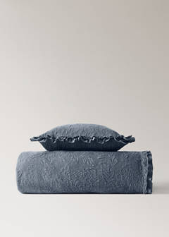 Tagesdecke aus Baumwolljacquard mit Blumenmuster und Volant, Bett 130/150 cm — Blau 3