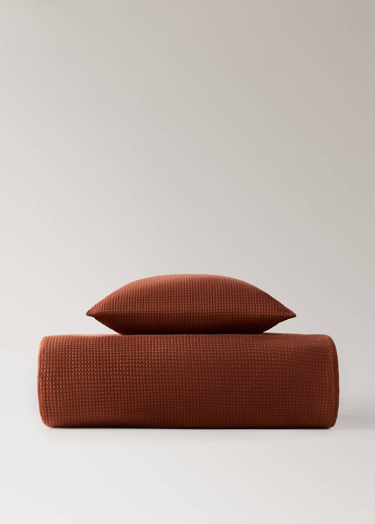 Stückgefärbte Tagesdecke aus Baumwolle für 180/200 cm Bett — Kognac