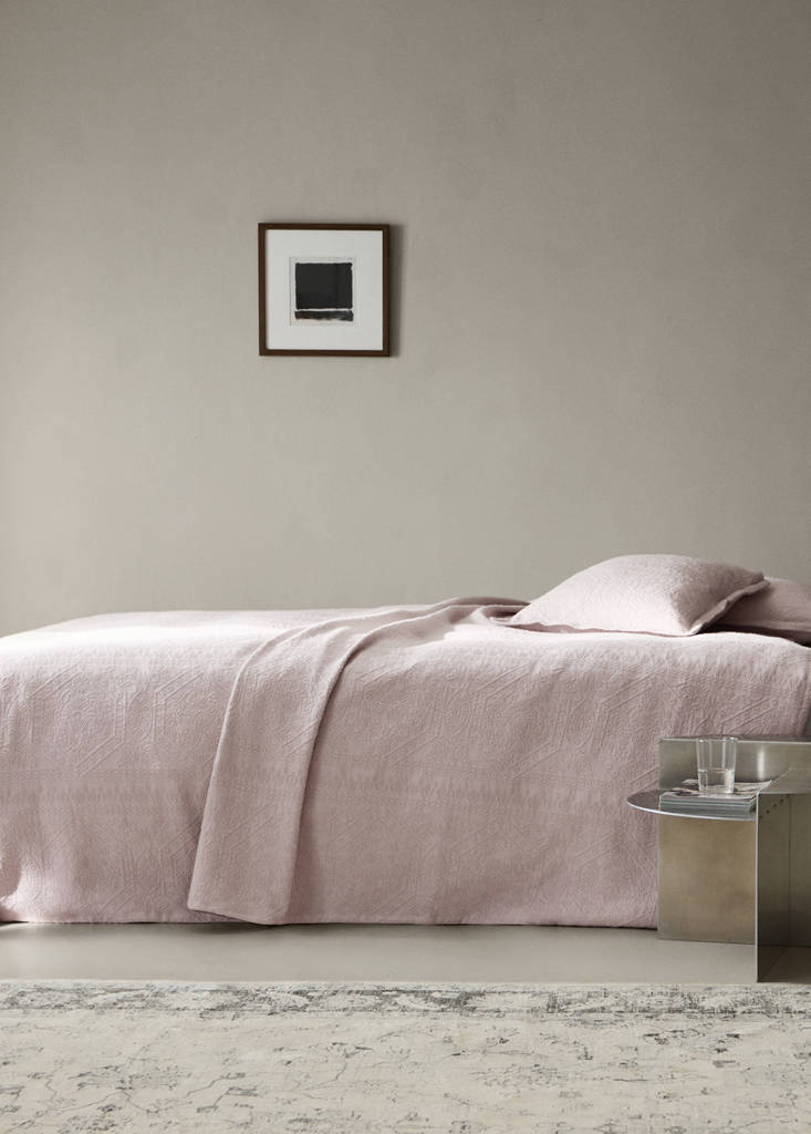 Vorgewaschene Jacquard-Tagesdecke, 300 g, für Betten 90/105 cm — Zartrosa