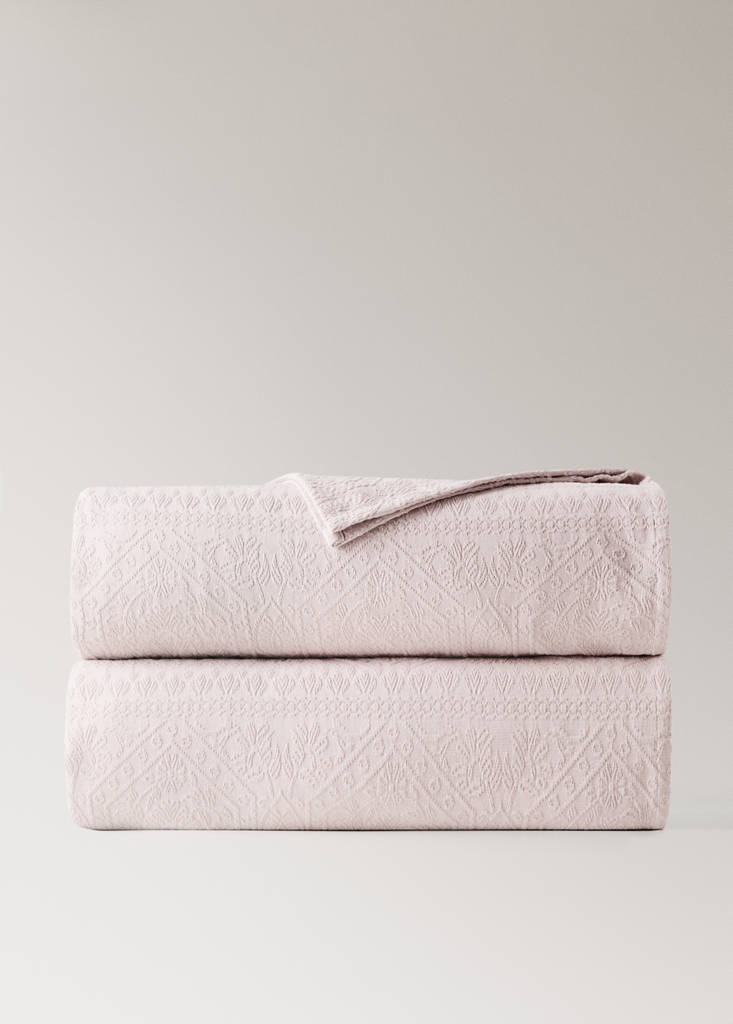 Vorgewaschene Jacquard-Tagesdecke, 300 g, für Betten 90/105 cm — Zartrosa