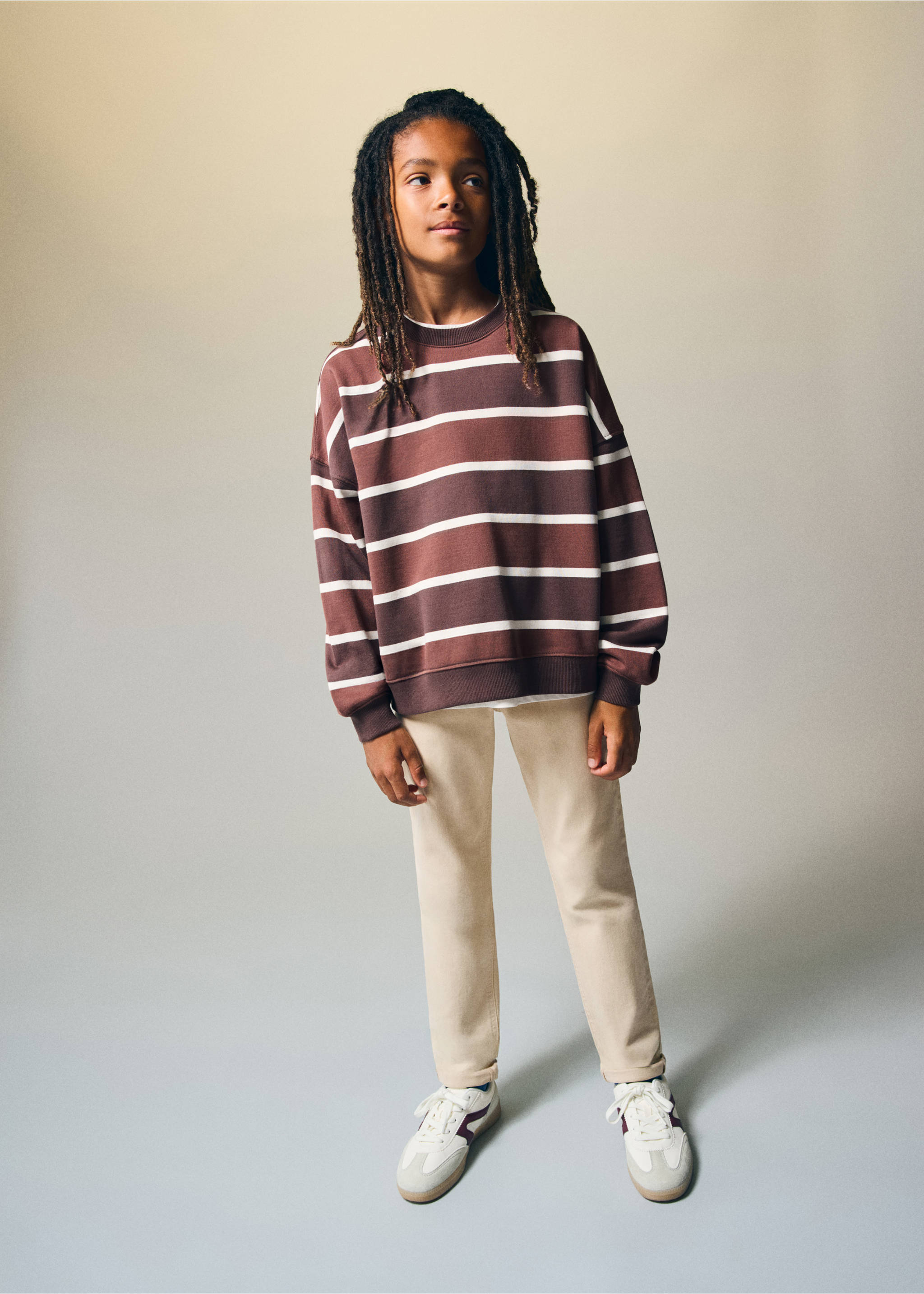 Cotton jeans with rolled-up hems - General plane, Beige. Ref: 37053275-00.