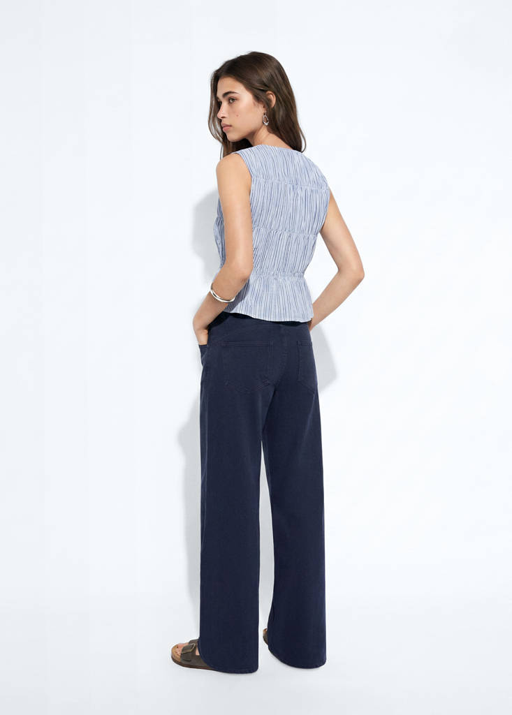 Gathered 100% cotton striped top — Sky Blue