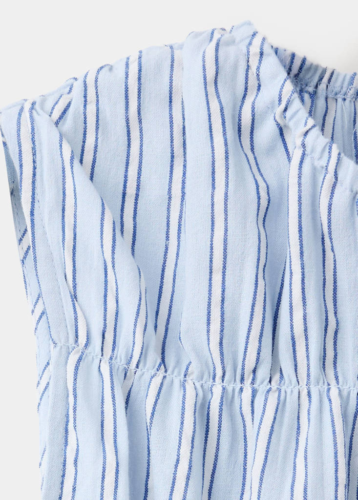 Gathered 100% cotton striped top — Sky Blue