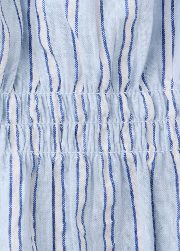Gathered 100% cotton striped top — Sky Blue