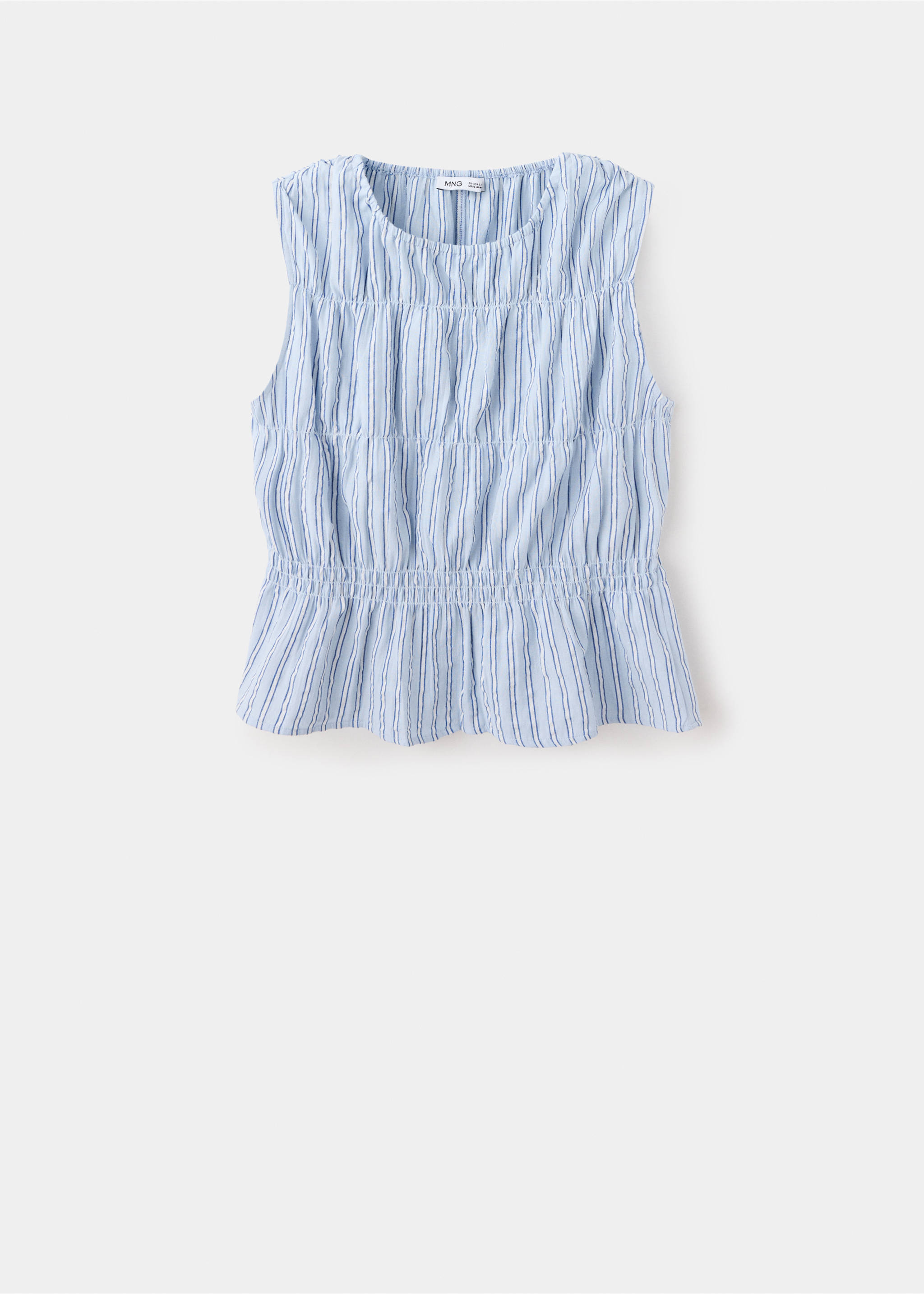Gathered 100% cotton striped top - Article without model, Sky Blue. Ref: 37053276-00.