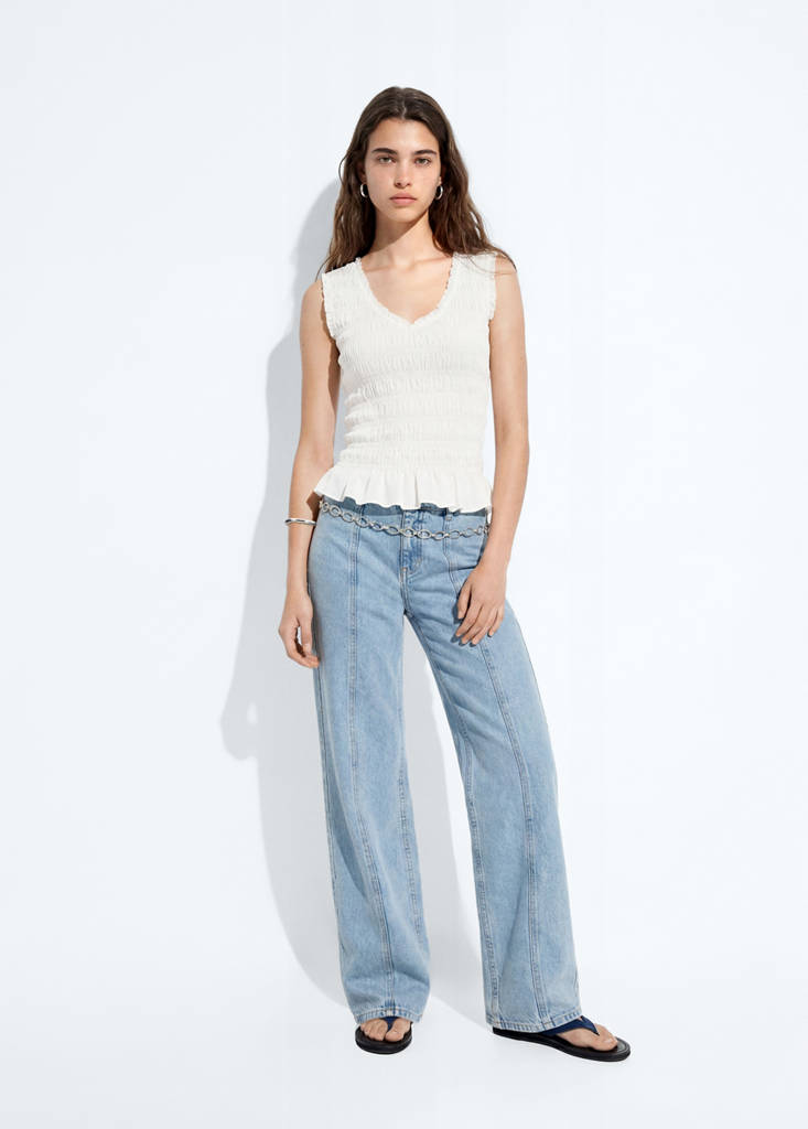 Ruched cotton top — Off White