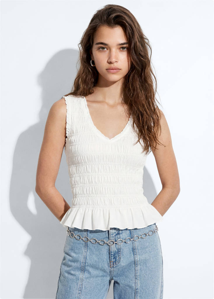 Ruched cotton top — Off White
