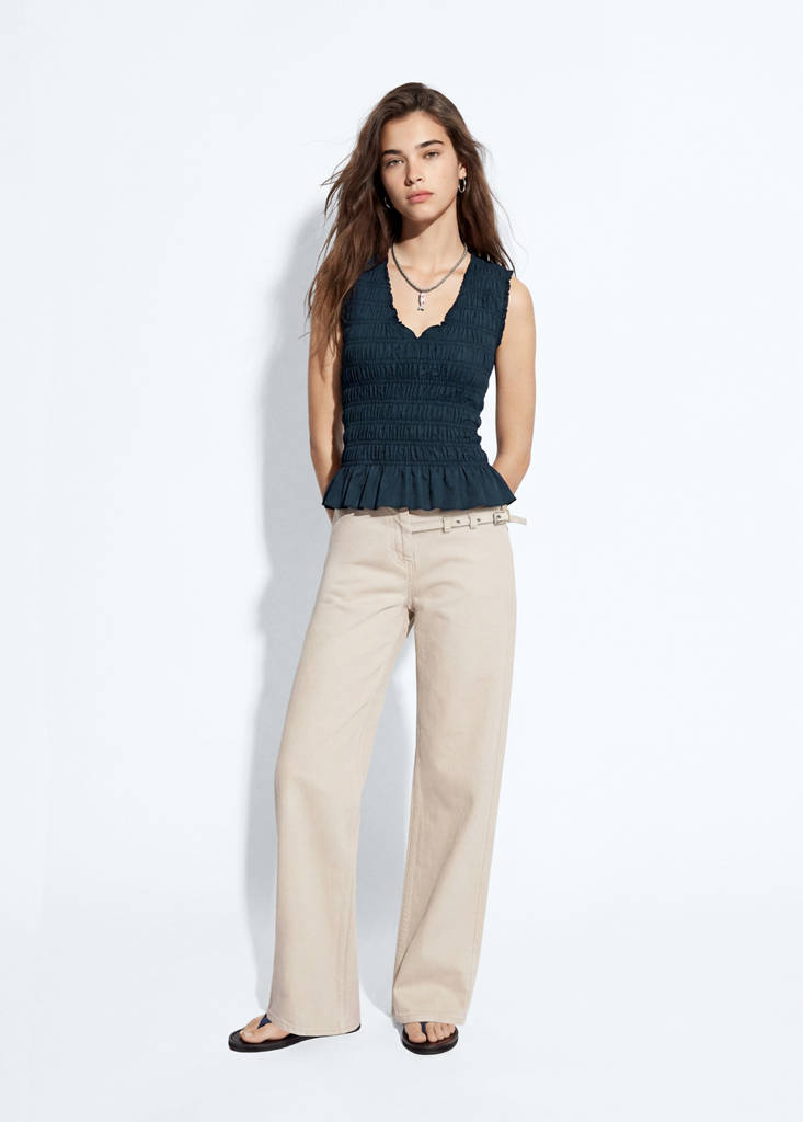 Ruched cotton top — Navy