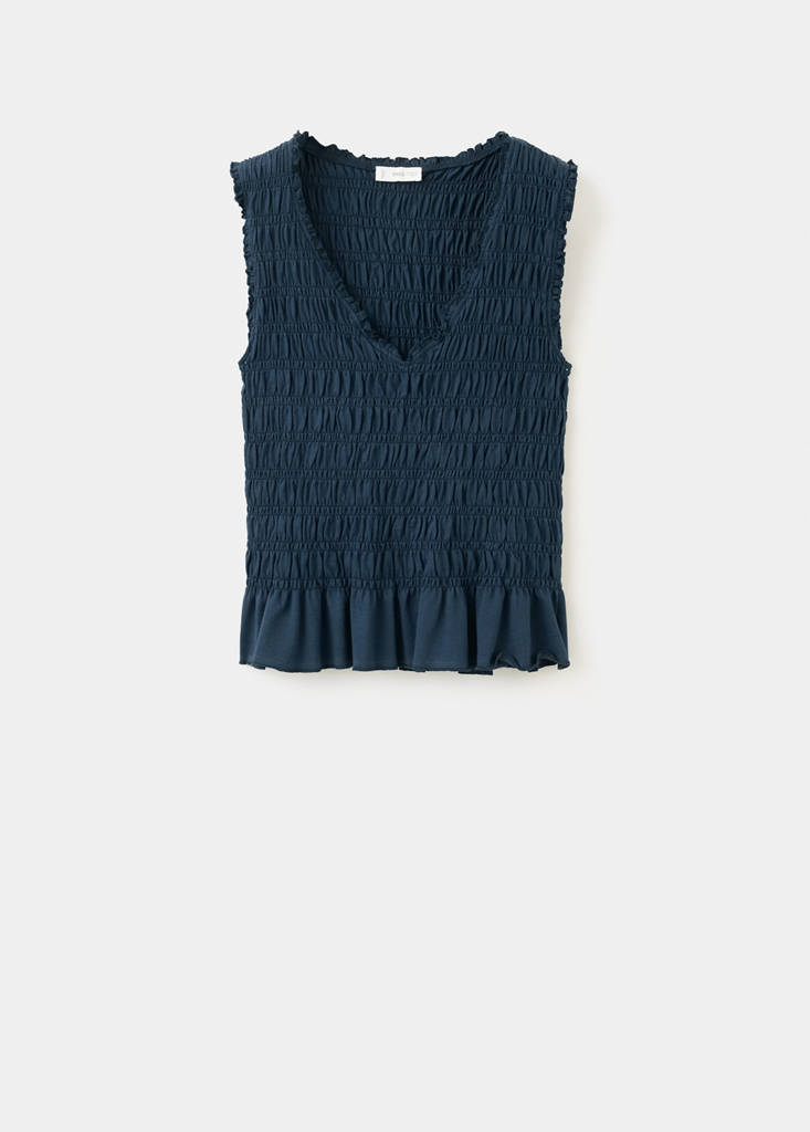Ruched cotton top — Navy