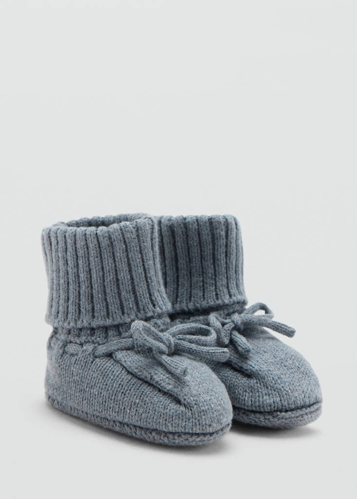 Knitted booties with bow — Green
