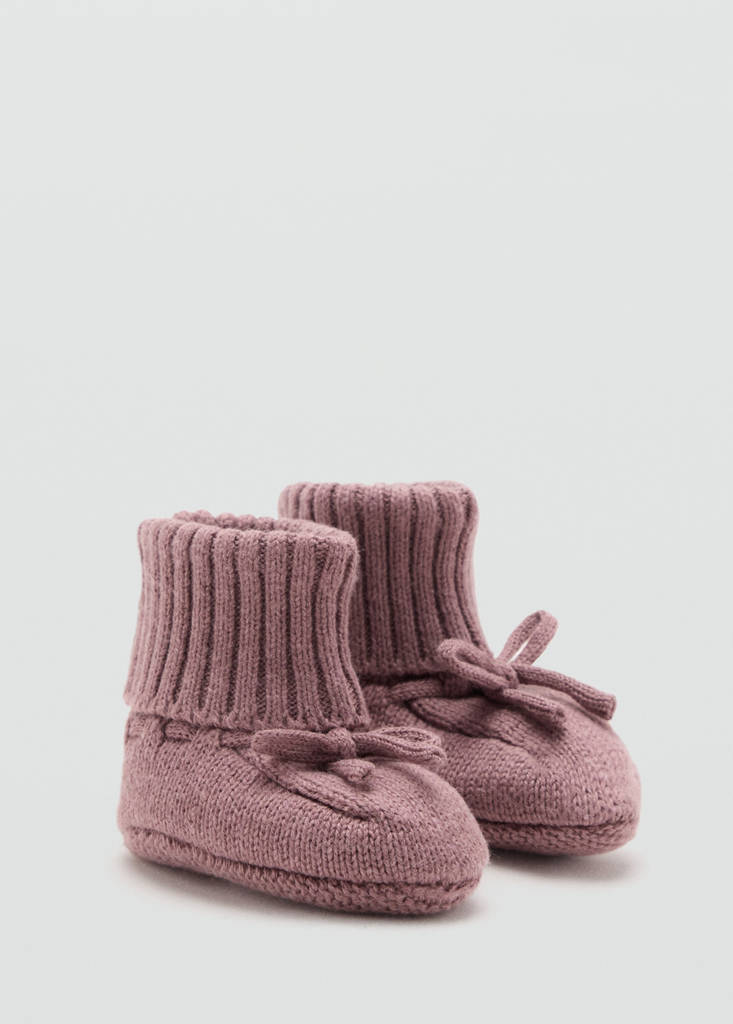 Knitted booties with bow — Burgundy